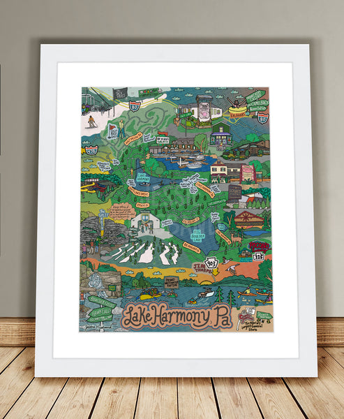 Map of Lake Harmony, Poconos, Map Art, Pennsylvania (customization and framing options)