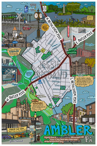 Map of Ambler, Pennsylvania, Montco Map, Map Art, Philly, Pennsylvania (customization and framing options)