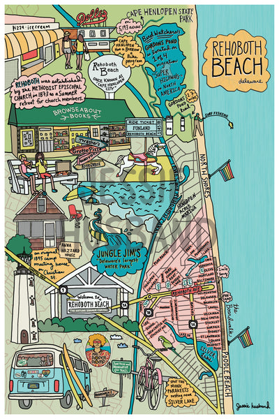 Map of Rehoboth Beach, Delaware (customization and framing options available) - Jessie husband