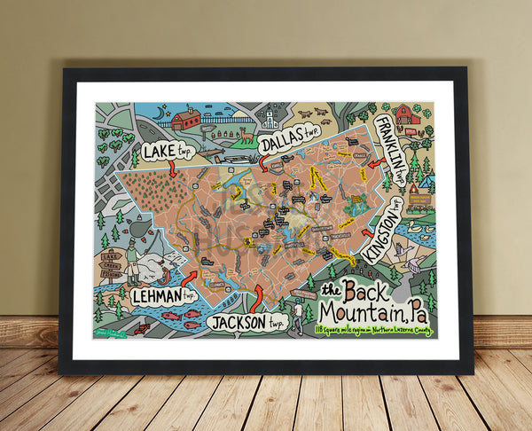 Map of The Back Mountain, PA (customization and framing options available)