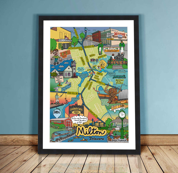 Map of Milton, Delaware (customization and framing options available)
