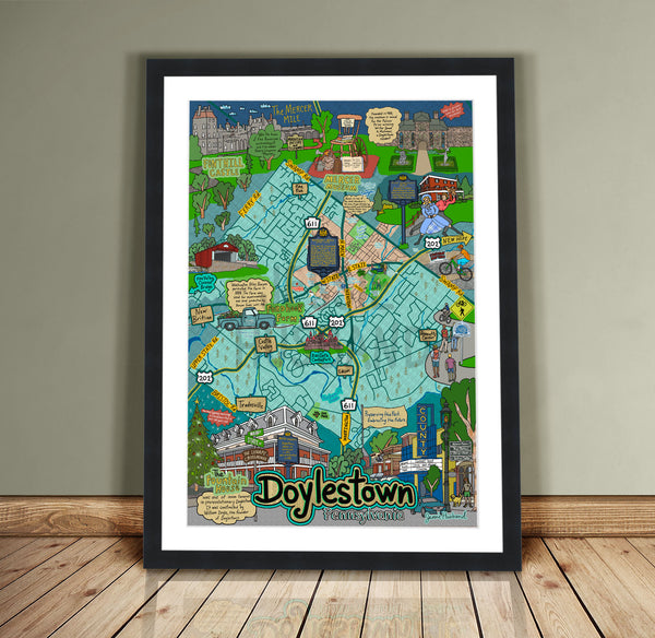 Map of Doylestown, PA, Map Art, Pennsylvania, Bucks County (customization and framing options) - Jessie husband