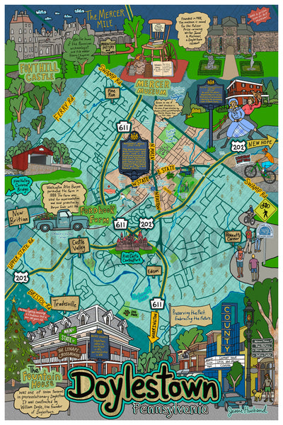 Map of Doylestown, PA, Map Art, Pennsylvania, Bucks County (customization and framing options) - Jessie husband