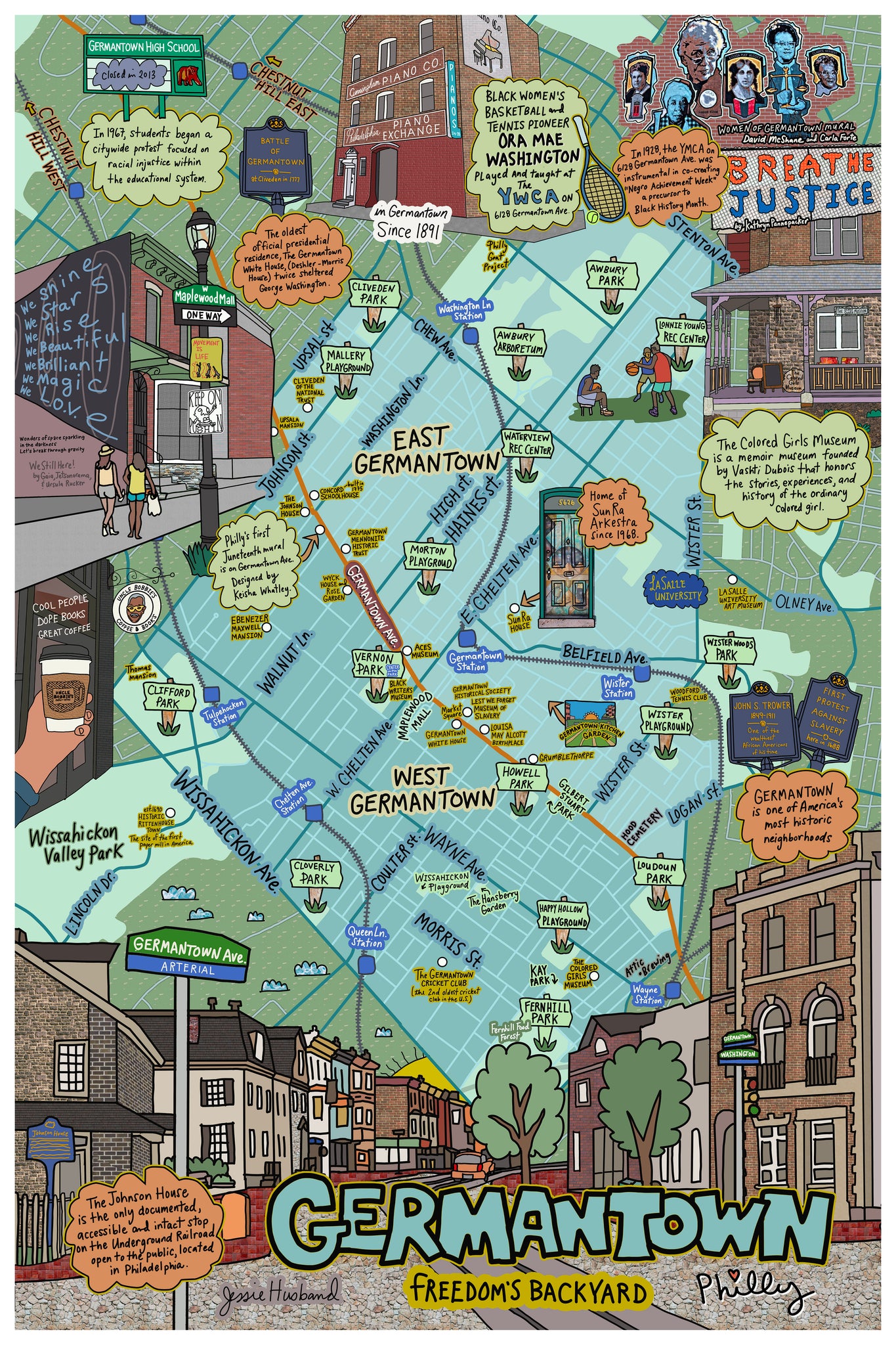 Map of Germantown, Philadelphia, Map Art, Philly, Pennsylvania (customization and framing options)