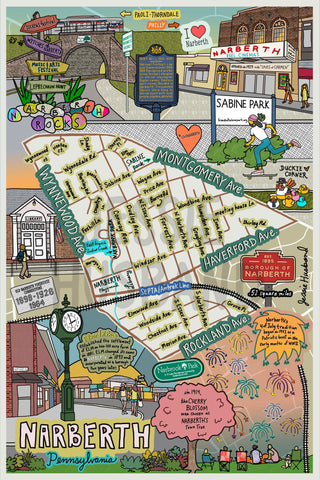 Map of Narberth, Pennsylvania (customization and framing options available)