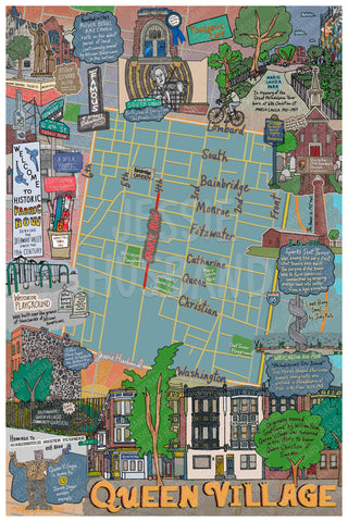 Map of Queen Village, Philly Map Art, Pennsylvania (customization and framing options)