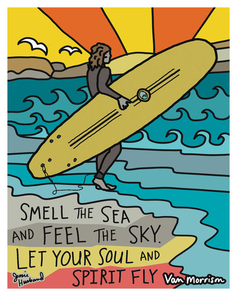 Into the Mystic lyric art, Van Morrison, surf art, beach art, gypsy soul