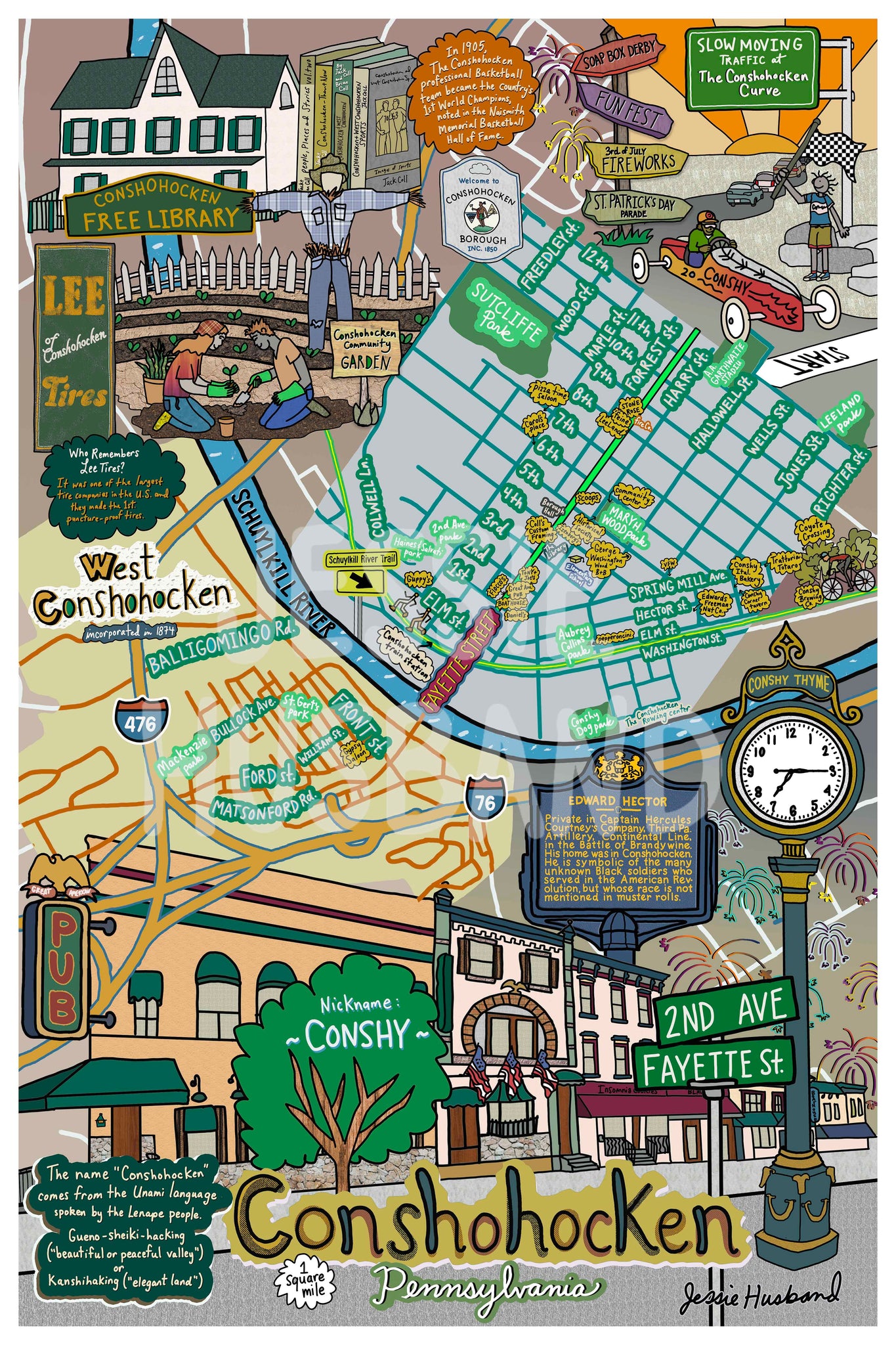Map of Conshohocken, Pennsylvania (customization and framing options available)