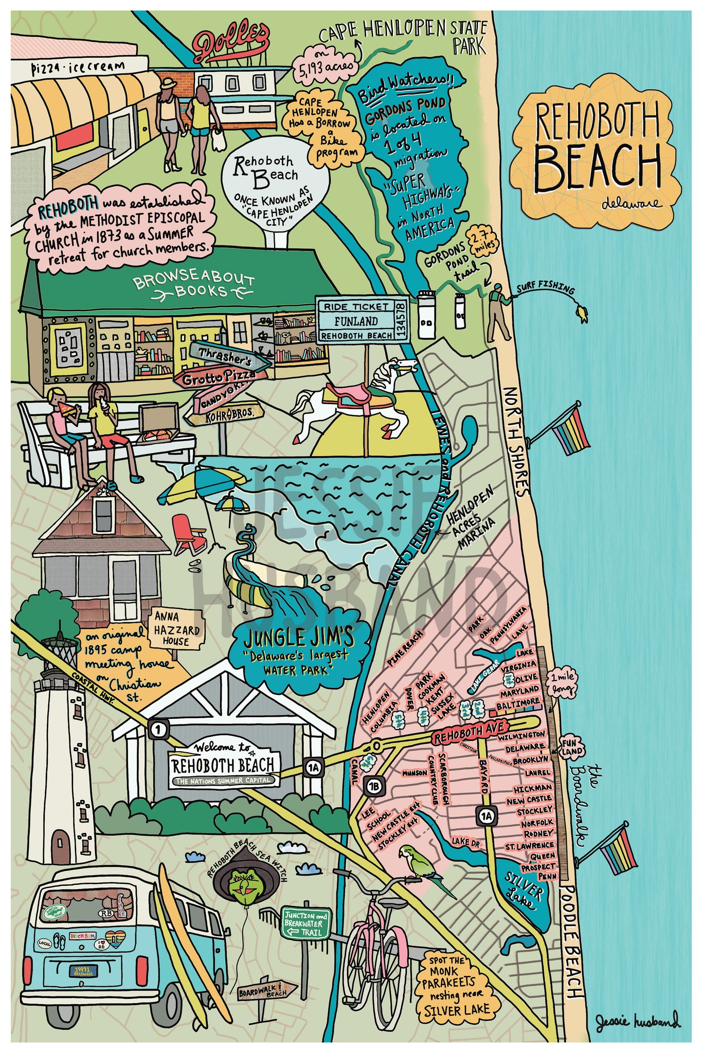Map of Rehoboth Beach, Delaware (customization and framing options available)