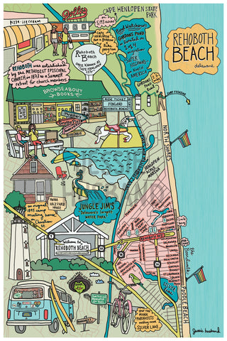 Map of Rehoboth Beach, Delaware (customization and framing options available)