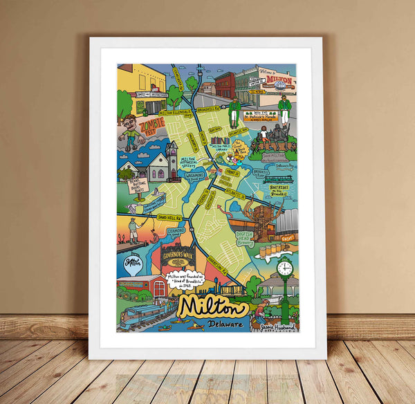 Map of Milton, Delaware (customization and framing options available)
