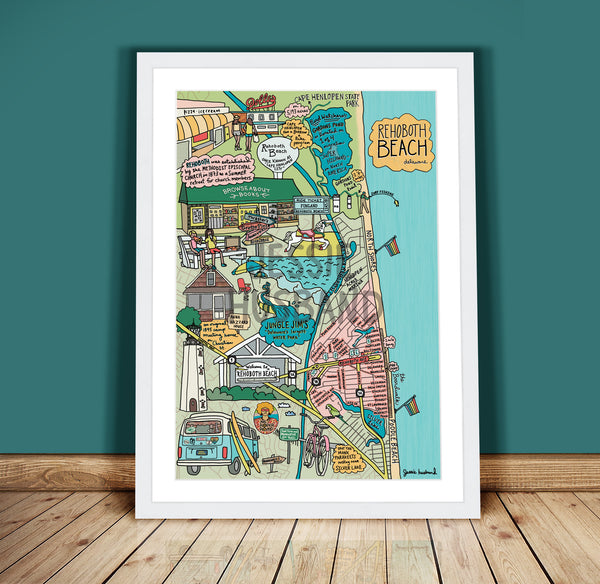 Map of Rehoboth Beach, Delaware (customization and framing options available) - Jessie husband