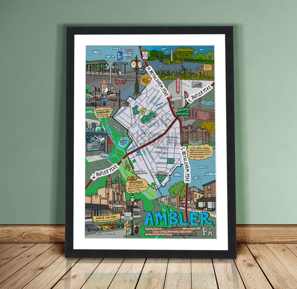 Map of Ambler, Pennsylvania, Montco Map, Map Art, Philly, Pennsylvania (customization and framing options)