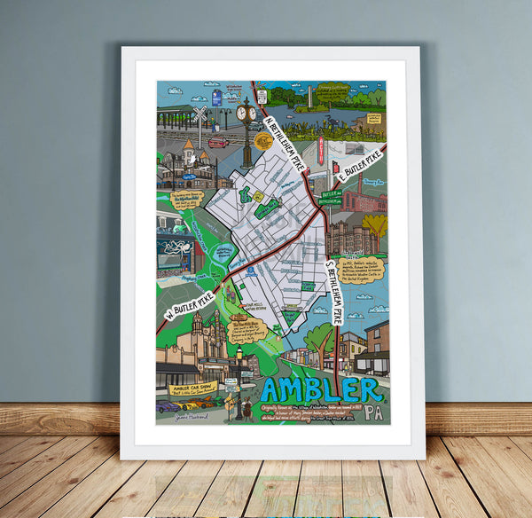 Map of Ambler, Pennsylvania, Montco Map, Map Art, Philly, Pennsylvania (customization and framing options)