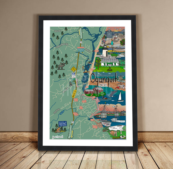 Map of Ogunquit, ME (customization and framing options)