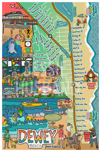 Map of Dewey Beach, Delaware (customization and framing options available)