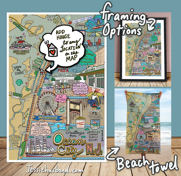 Map of Ocean City, New Jersey (customization and framing options available) - Jessie husband
