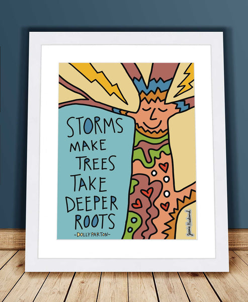 Dolly Parton quote art, storms, rain, thunder, growth