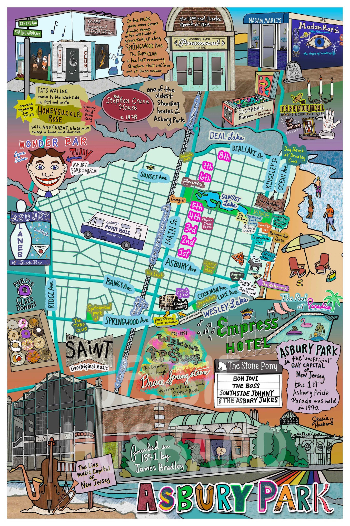 Map of Asbury Park, New Jersey (customization and framing options available)