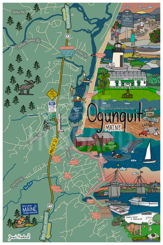 Map of Ogunquit, ME (customization and framing options)