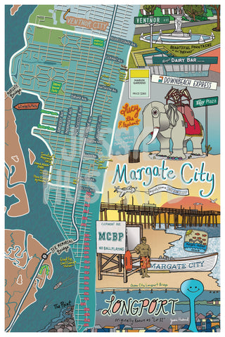 Map of Margate City and Longport, New Jersey (customization and framing options available) - Jessie husband