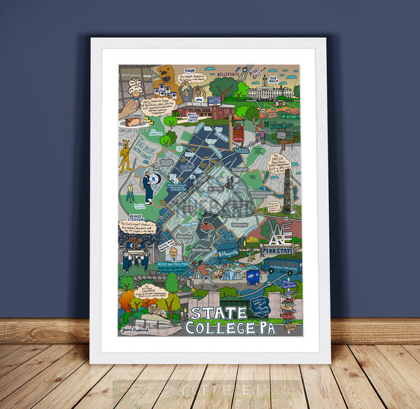 Map of State College, PA, Penn State, Happy Valley (customization and framing options)