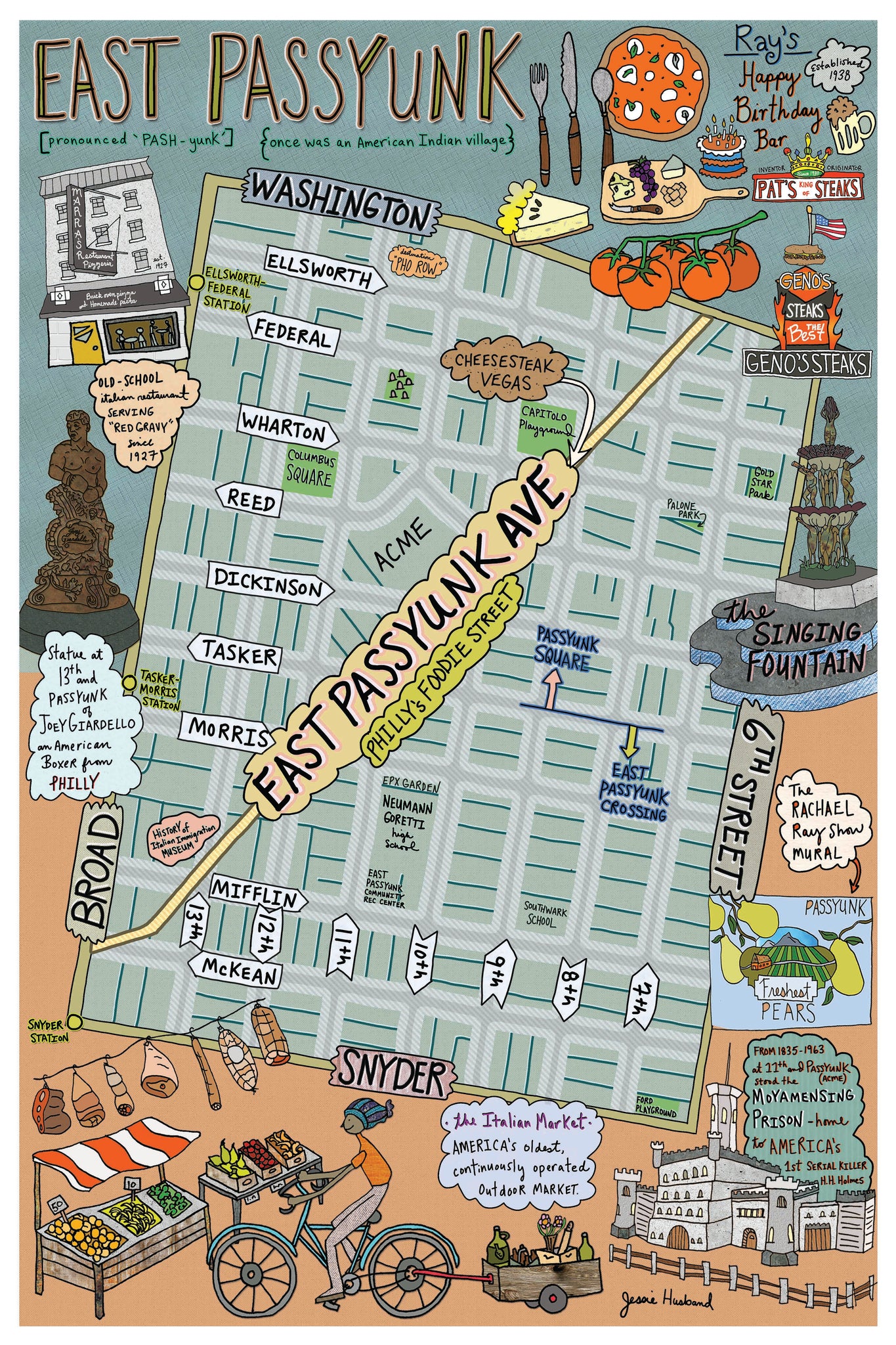 Map of East Passyunk, Philadelphia (customization and framing options available) - Jessie husband