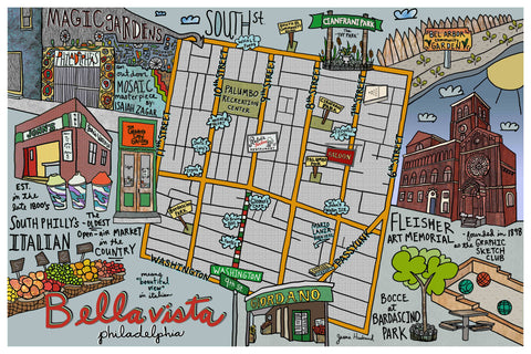 Map of Bella Vista, Philadelphia (customization and framing options available) - Jessie husband
