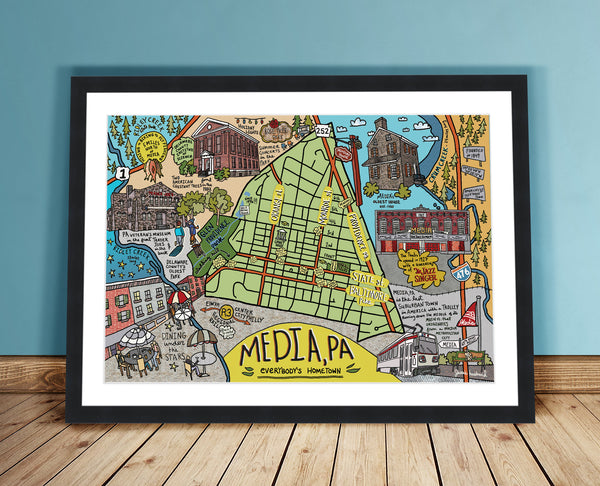 Map of Media, Pennsylvania (customization and framing options available) - Jessie husband