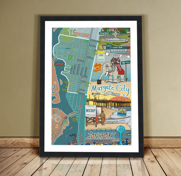 Map of Margate City and Longport, New Jersey (customization and framing options available) - Jessie husband