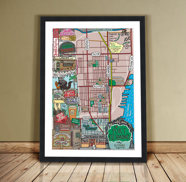 Map of Port Richmond, Philadelphia (customization and framing options available) - Jessie husband
