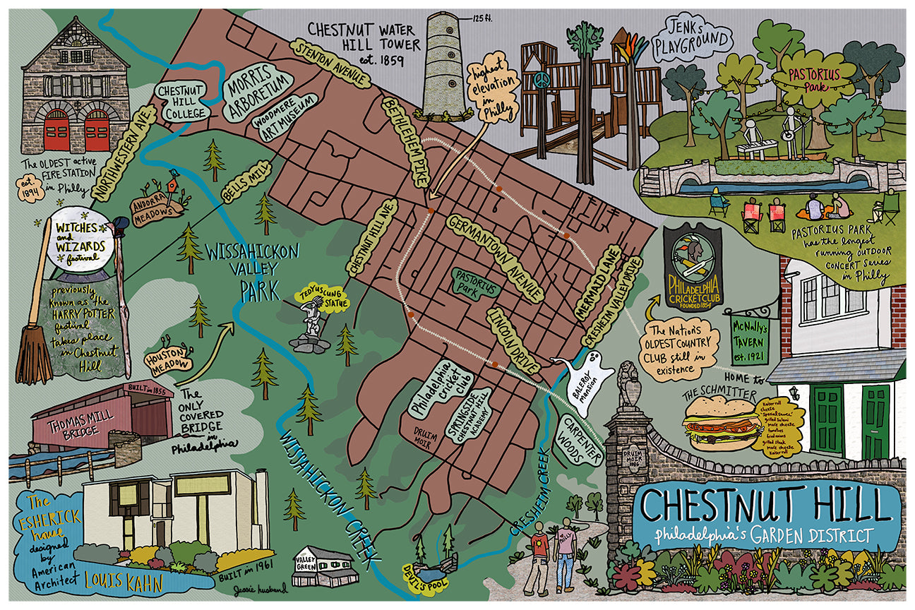 Map of Chestnut Hill, Philadelphia (customization and framing options available) - Jessie husband