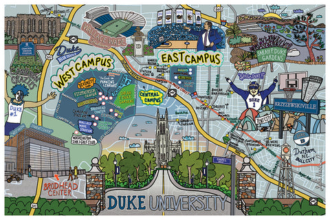 Map of Duke University, Durham, North Carolina (customization and framing options available) - Jessie husband