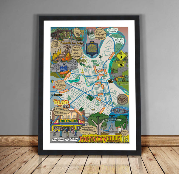 Map of Phoenixville, Pennsylvania (customization and framing options available)