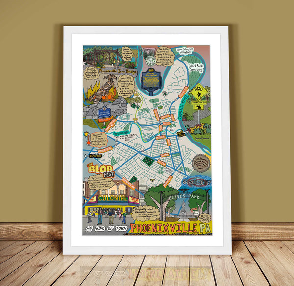 Map of Phoenixville, Pennsylvania (customization and framing options available)