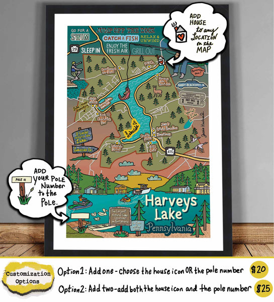 Map of Harveys Lake, PA (customization and framing options available)