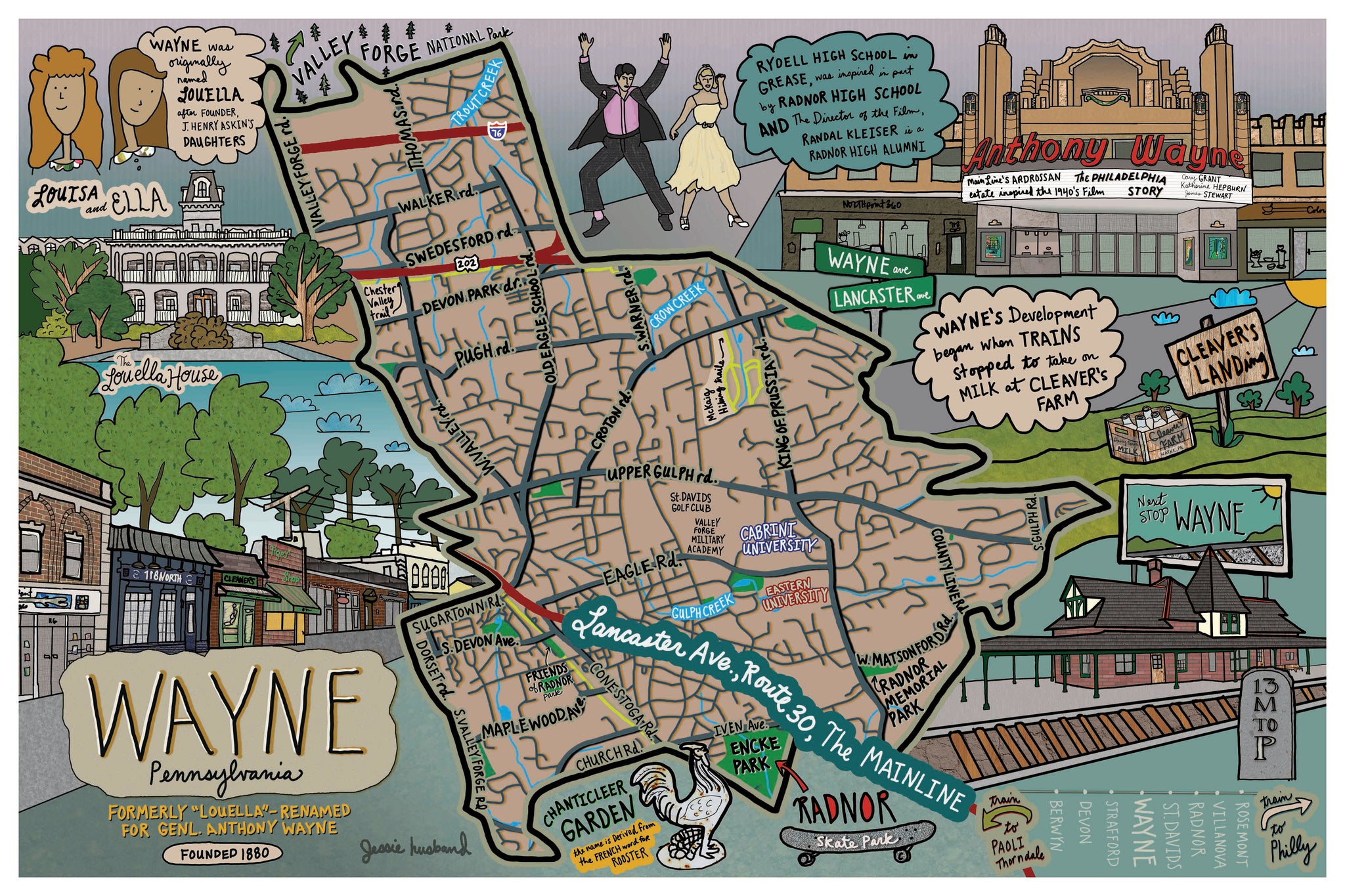 Map of Wayne, Pennsylvania (customization and framing options available) - Jessie husband