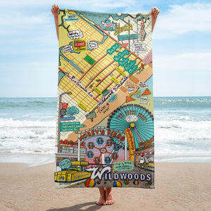 Map of Wildwood, NJ Beach Towel - Jessie husband