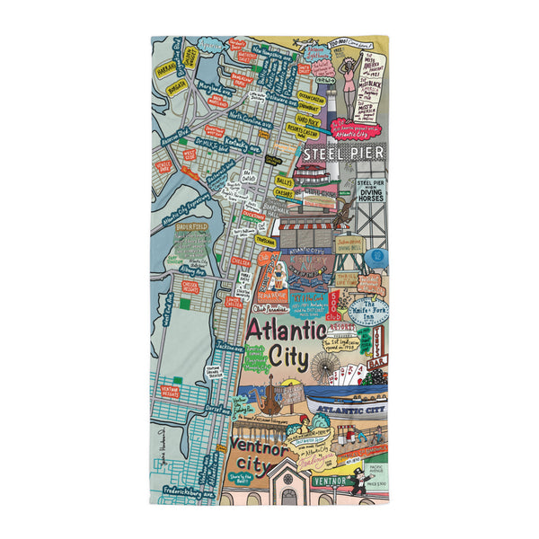 Map of Atlantic City, Ventnor City Beach Towel